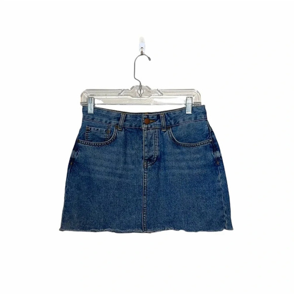 ASOS 100% Cotton Medium Wash Frayed Hem Mini Denim Skirt 2 Women’s - Picture 1 of 11